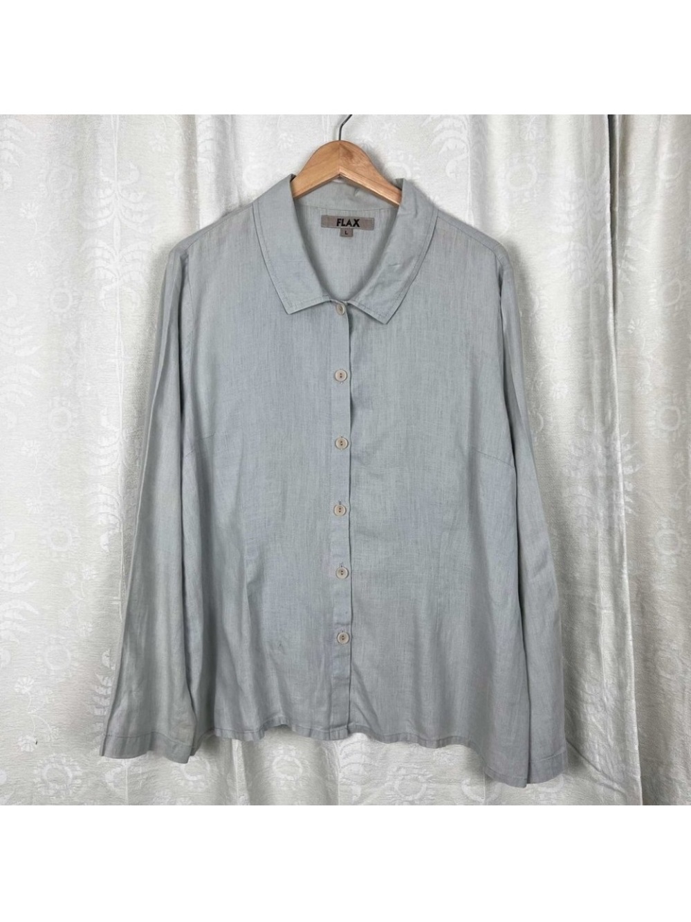 Flax linen dove gray button-down oversized lagenlook blouse Large